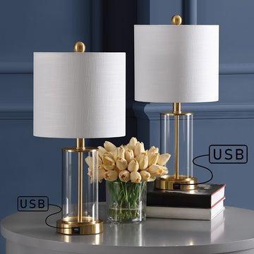 Abner 21" Glass Modern Contemporary USB Charging LED Table Lamp - JONATHAN Y